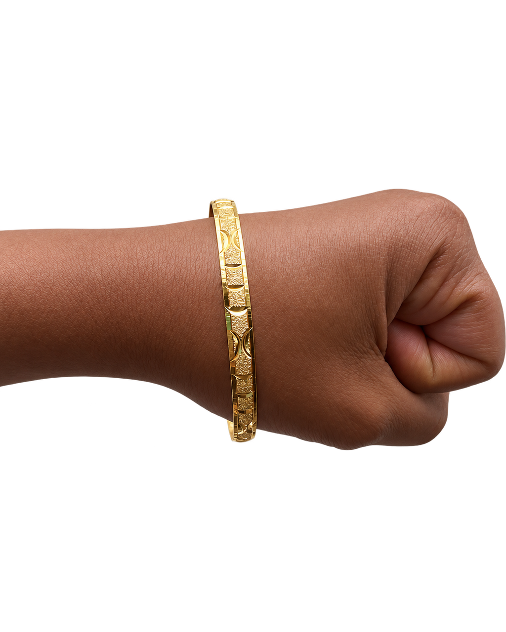 Single Stack Haus diamond-cut gold bangle worn on wrist